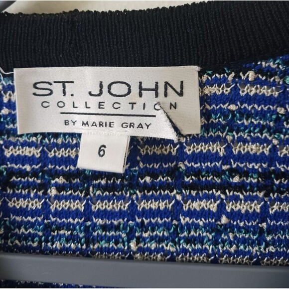 St. John Collection By Marie Gray Tweed Blazer Jacket Blue Black Button Size 6 - Picture 3 of 8